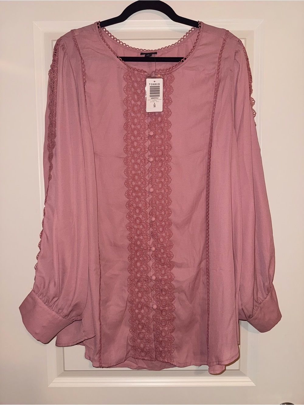 torrid rose pink lace-panel long sleeve blouse